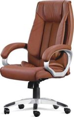 KRISHTHA Executive Leather Office Chair with Adjustable Headrest and Lumbar Support, brown (Ergonomic)