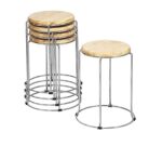 Stainless Steel Kitchen Counter Stool with Wooden Seat