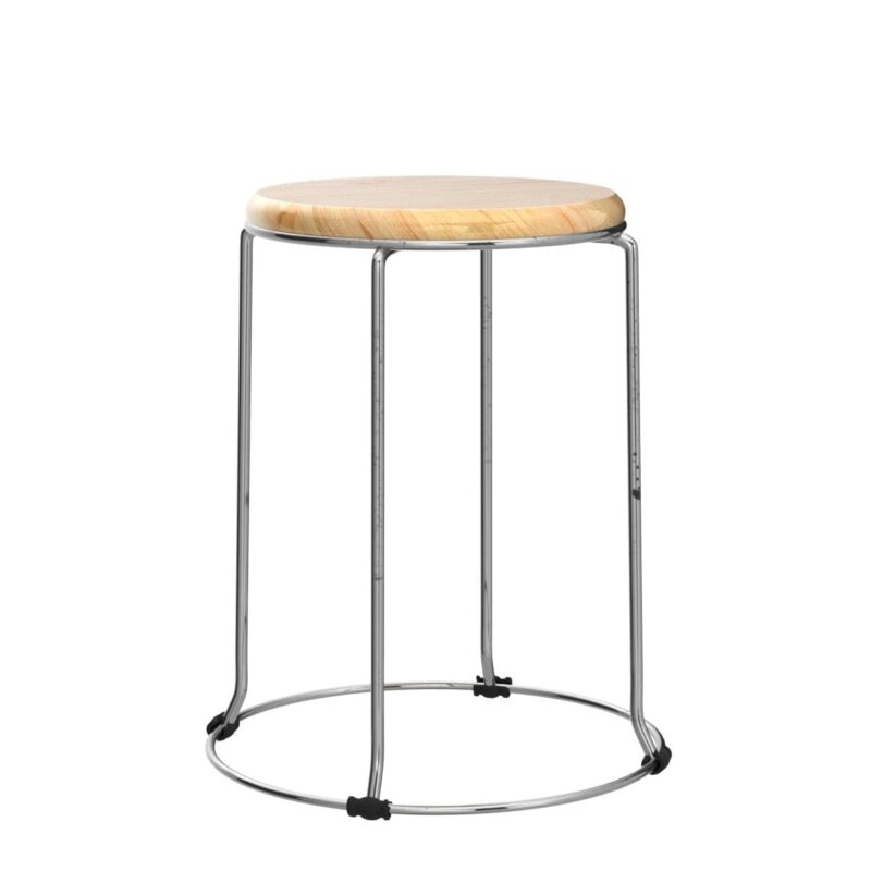 Stainless Steel Kitchen Counter Stool with Wooden Seat