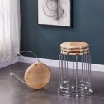 Stainless Steel Kitchen Counter Stool with Wooden Seat