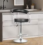 Adjustable Revolving Bar Stool with Armrest - Black