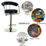 Adjustable Revolving Bar Stool with Armrest - Black