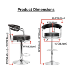Adjustable Revolving Bar Stool with Armrest - Black