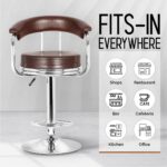 Adjustable Revolving Bar Stool with Armrest - Brown