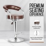 Adjustable Revolving Bar Stool with Armrest - Brown