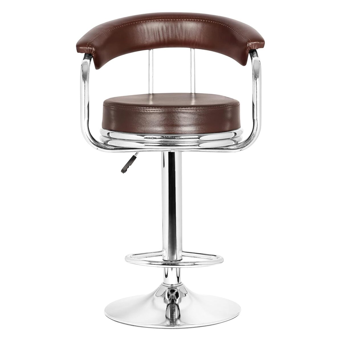 Stylish and functional chrome-finished bar stool with ergonomic support, 360° swivel, and adjustable height—ideal for bars, cafes, homes, and more.