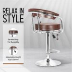 Adjustable Revolving Bar Stool with Armrest - Brown