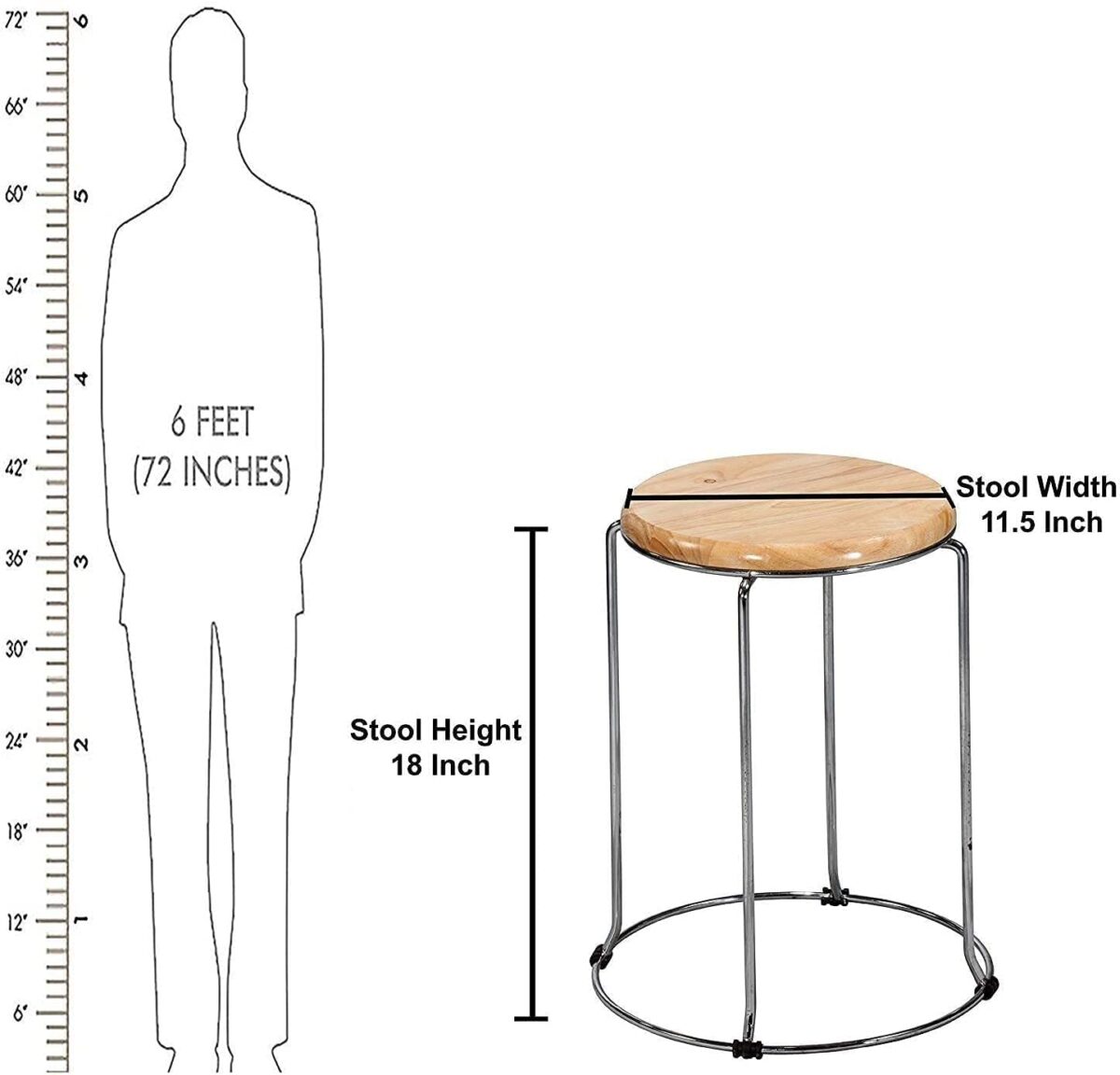 Stainless Steel Kitchen Counter Stool with Wooden Seat