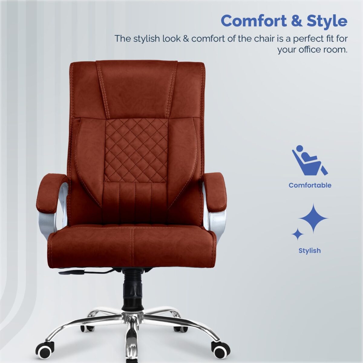 KRISHTHA Office Chair with Armrests and Lumbar Support, Adjustable Height, Swivel, Brown