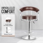 Adjustable Revolving Bar Stool with Armrest - Brown