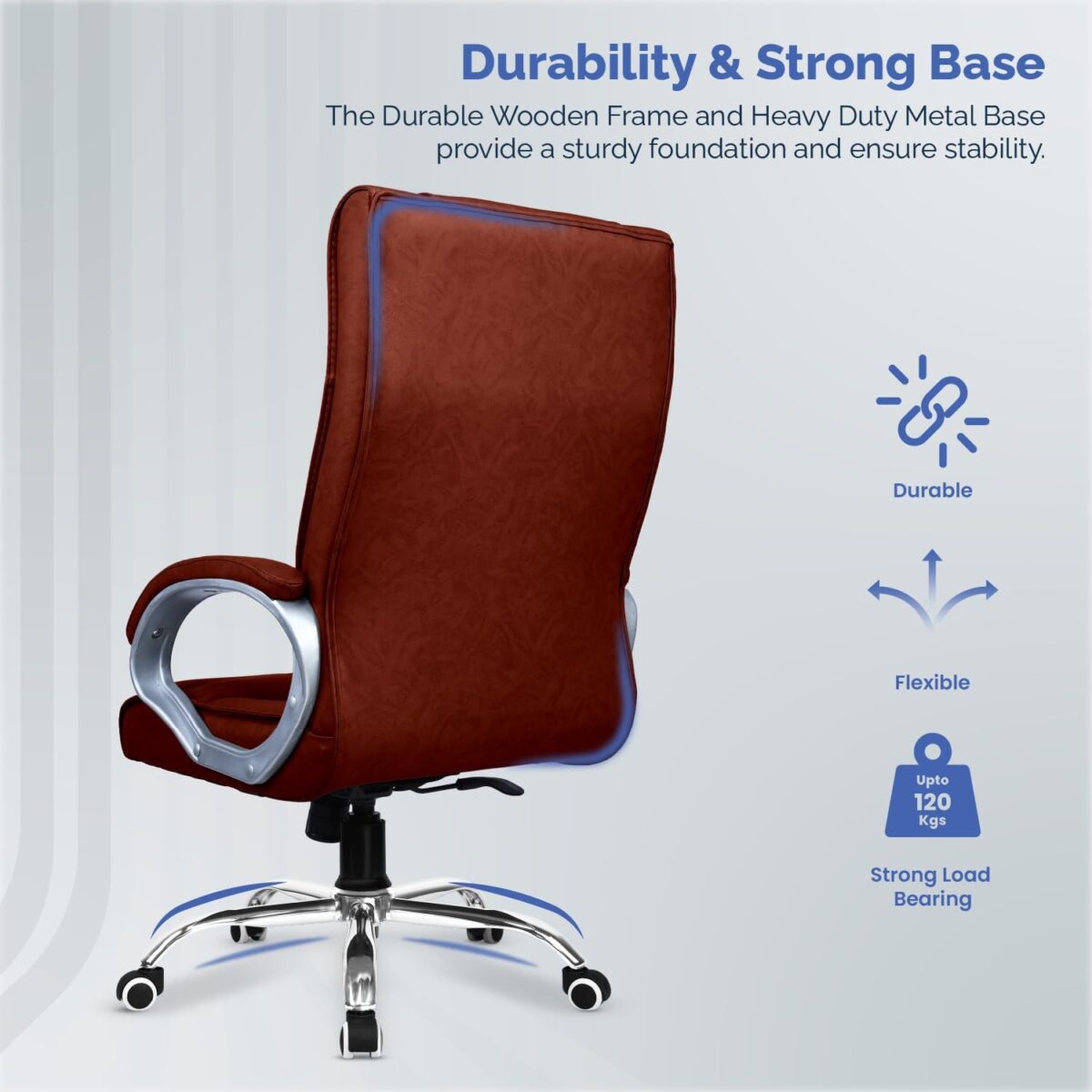 KRISHTHA Office Chair with Armrests and Lumbar Support, Adjustable Height, Swivel, Brown