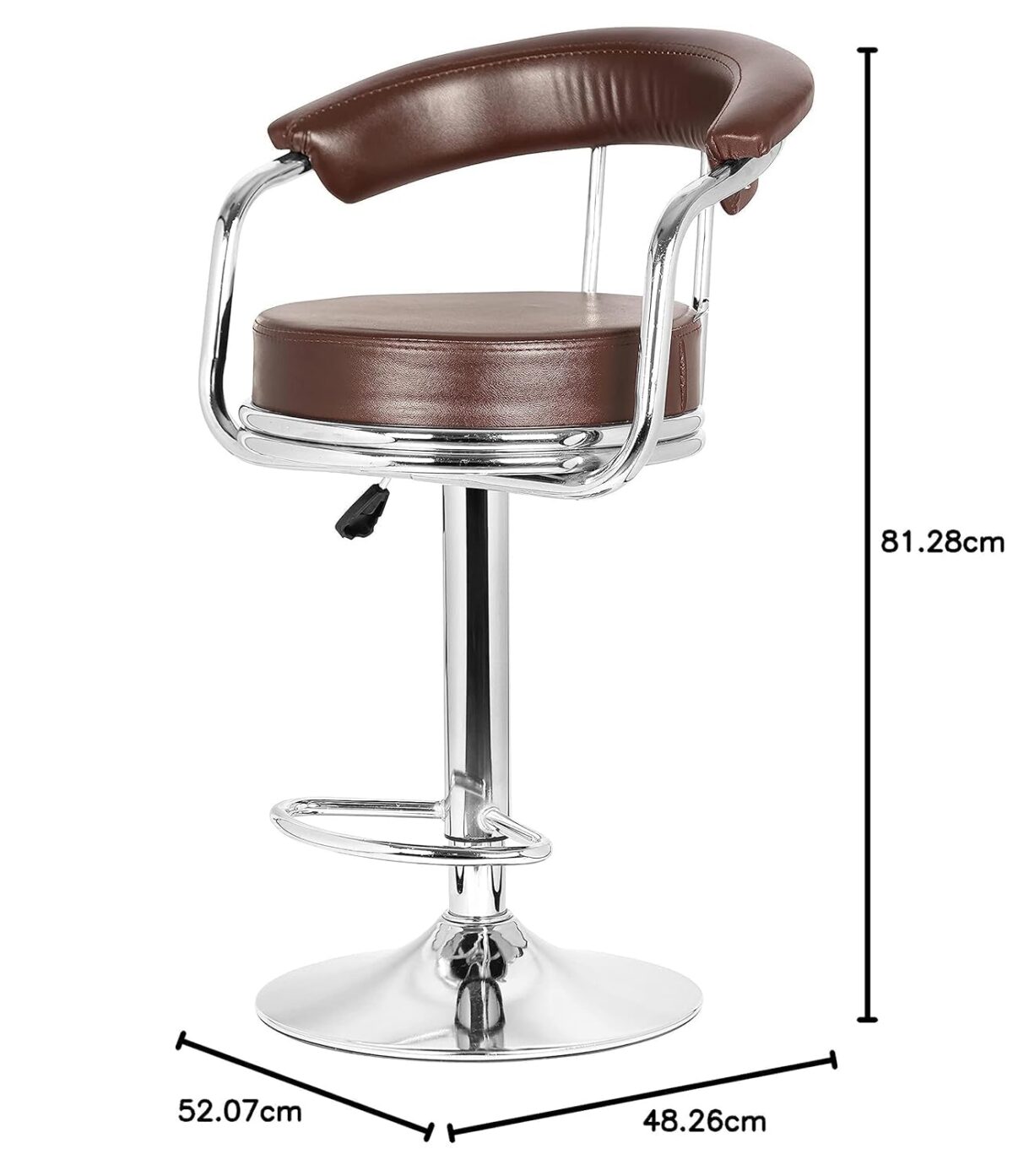 Adjustable Revolving Bar Stool with Armrest - Brown