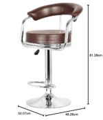 Adjustable Revolving Bar Stool with Armrest - Brown