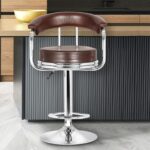 Adjustable Revolving Bar Stool with Armrest - Brown