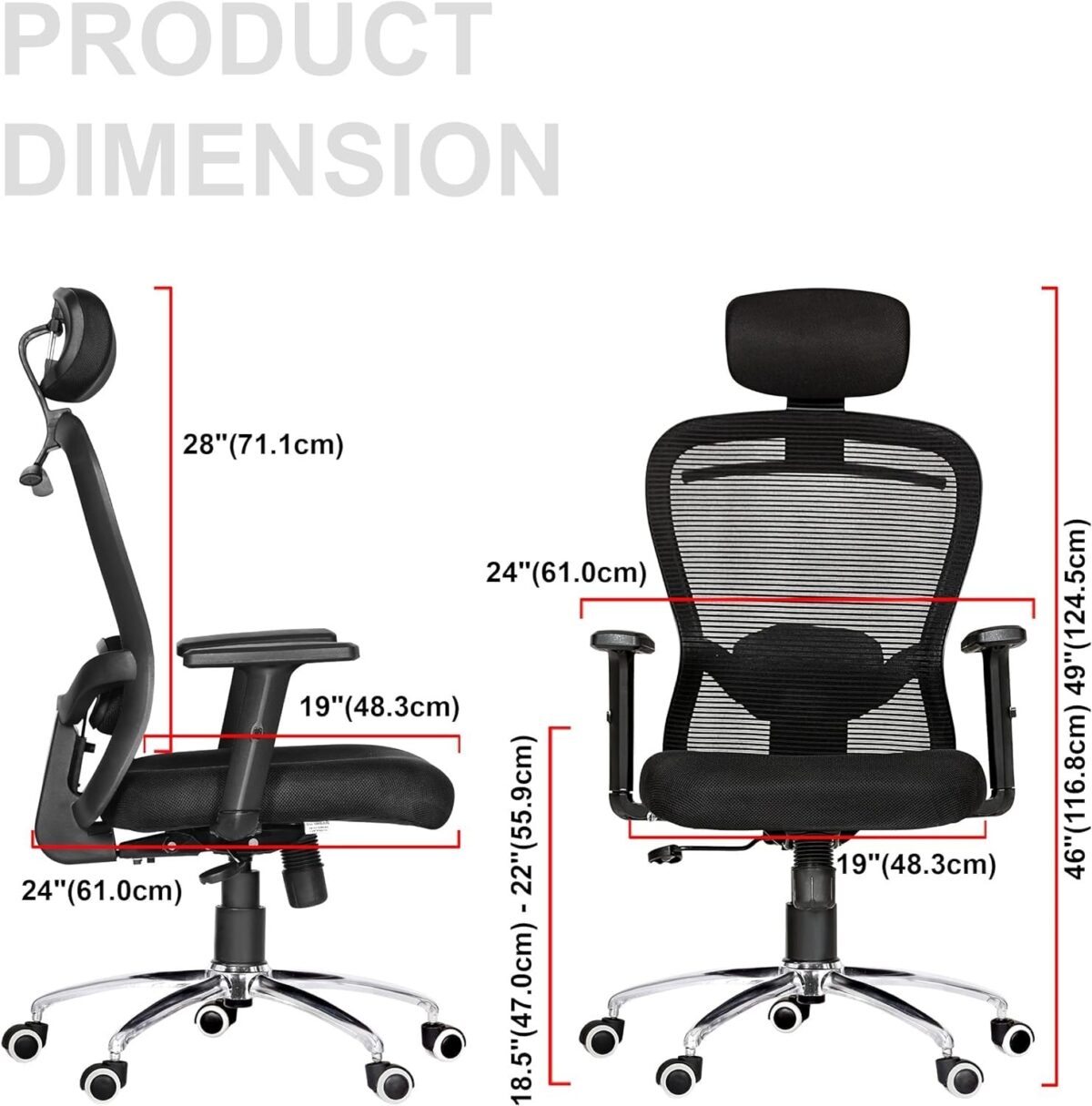 High Back Revolving Mesh Office Executive Ergonomic Chair with Adjustable Armrest & Headrest