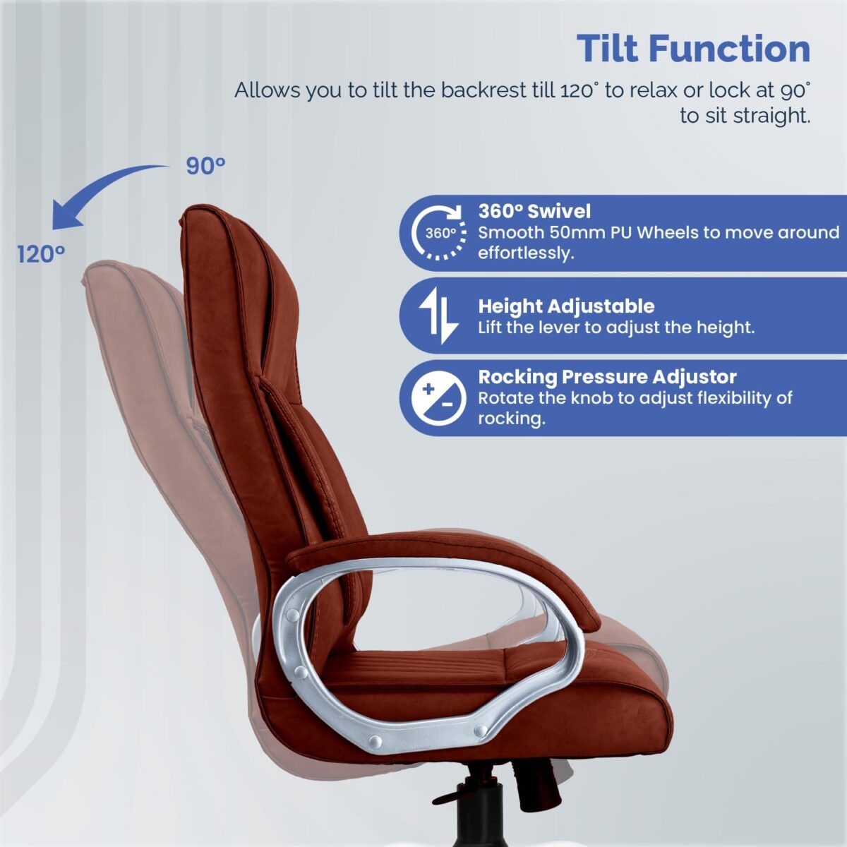 KRISHTHA Office Chair with Armrests and Lumbar Support, Adjustable Height, Swivel, Brown