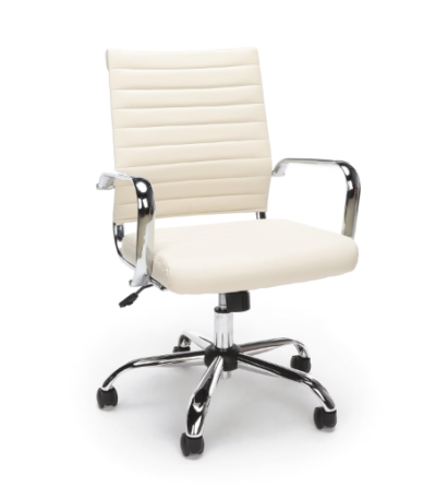 Krishtha high back white office chair with fixed arms, stainless steel base, and 360° rotation. Ideal for offices, corporates, institutes, and commercial use.