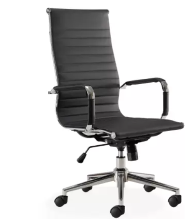 Premium ergonomic office chair with tufted leatherette upholstery, adjustable height, recline, head support, and chrome finish. Ideal for study and home office use.