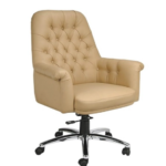 Krishtha medium back chair with leatherite upholstery, cushioned arms, torsion bar mechanism, and chrome gaslift base. Custom colors available.