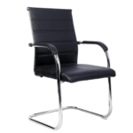 Krishtha executive visitor chair for home or office use. Features cushioned leather upholstery, iron frame, and armrest. Elegant and durable design.