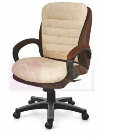Krishtha STC1014 leather office chair with fixed arms, rotatable design, and stainless steel base. Durable and stylish, ideal for office use. MOQ 80.