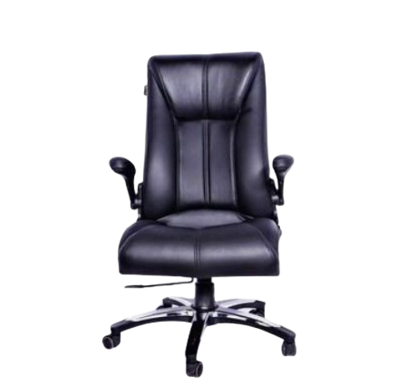 Krishtha STC1015 leather office chair with fixed arms, rotatable seat, and stainless steel base. Ideal for office use. MOQ 80. Made in India.