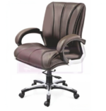 Krishtha STC1018 black leather office chair with fixed arms, rotatable seat, stainless steel base, and 5 wheels. Ideal for office use. MOQ: 80. Made in India.