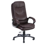 Krishtha brown mid back leather chair with adjustable arms and backrest, 20-inch seat width. Stylish and ergonomic office seating solution with premium comfort.