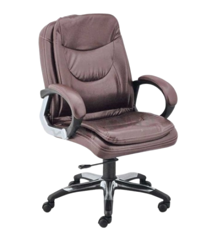 Krishtha STC1022 black leather office chair with fixed arms, stainless steel base, and smooth 360° rotation. Ideal for office use. MOQ: 80 units. Made in India.