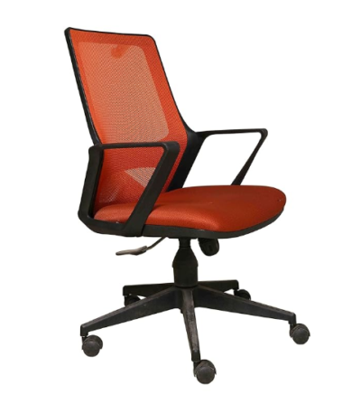 Krishtha Orange Office ChairKrishtha STC1075 Ergonomic Office Chair – Nylon Upholstery, Cushioned Mesh Back, High-Density Block Board Frame
