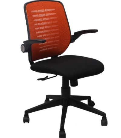 Krishtha Mesh Series Office ChairKrishtha KLS-1077 Mesh Office Chair – Orange & Black, Rotatable with Armrest and Stainless Steel Legs