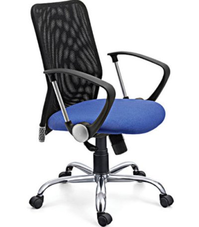Krishtha Blue & Black Mesh ChairKrishtha STC073 Executive Office Chair – Blue & Black, Genuine Leatherette, Synchro Tilt, Stainless Steel Base