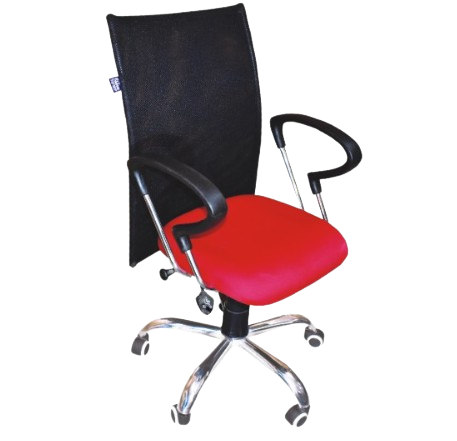 Krishtha STC1095 Mesh Office Chair – Black & Red, Polyester & Leather Upholstery, Rotatable with Armrests
