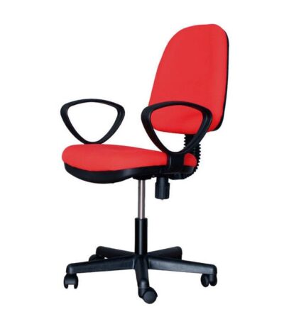 Krishtha Ergonomic Office Chair – Arm Rests, Solid Back – Red Fabric Seat