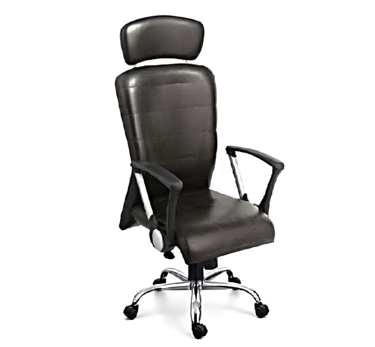 Krishtha High Back Revolving Chair BlackHigh Back Revolving Office Chair with Headrest – Synchro Tilt, Fabric Upholstery, PVC Chrome Arms