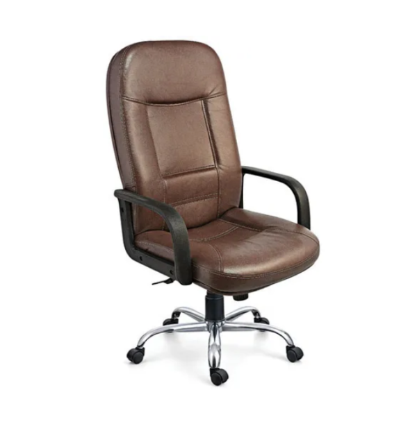 Krishtha STC-037 High Back Office Chair – Brown Leather, Stainless Steel Base, 360° Rotatable