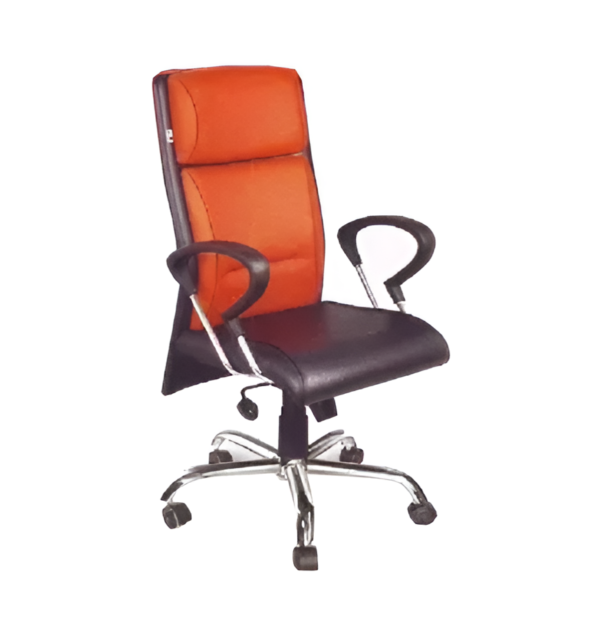 Krishtha Leather High Back ChairKrishtha STC-039 High Back Office Chair – Brown Leather, Stainless Steel Base, Rotatable
