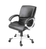 Krishtha Modern Black Leather Office Revolving Chair with Armrests – Ergonomic 360° Swivel, 3-3.5 ft Height