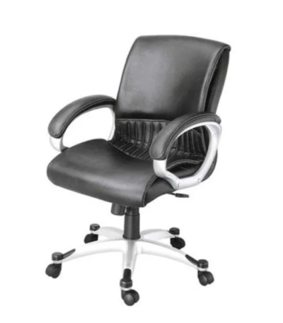 Krishtha Modern Black Leather Office Revolving Chair with Armrests – Ergonomic 360° Swivel, 3-3.5 ft Height