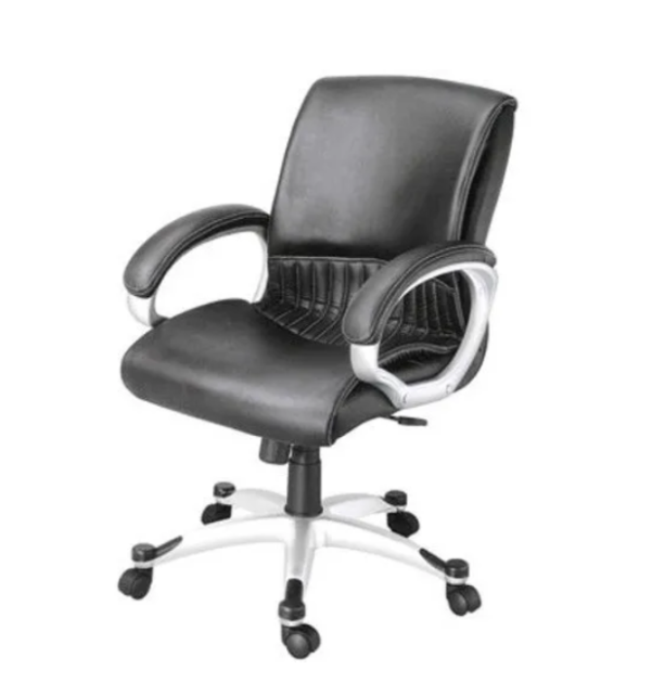 Krishtha Modern Black Leather Office Revolving Chair with Armrests – Ergonomic 360° Swivel, 3-3.5 ft Height