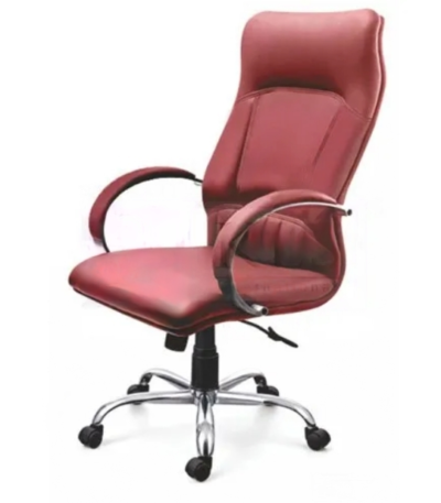 Krishtha High Back Executive Series Office ChairKrishtha STC-1097 High Back Office Chair – Red Leather, Rotatable, Stainless Steel Base
