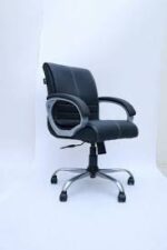 Krishtha Modern Black Leather Office Revolving Chair with Armrests – Ergonomic 360° Swivel
