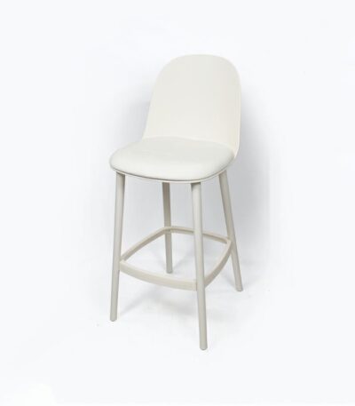 KRISHTHA Modern Flannel Upholstered Bar Stool with Low Back and Footrest – Fixed Height, White
