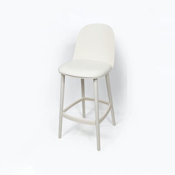 KRISHTHA Modern Flannel Upholstered Bar Stool with Low Back and Footrest – Fixed Height, White