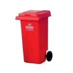 Nilkamal 120 Litre Polyethylene Manual-Lift Dustbin with Wheels & Lid – Extra Large Outdoor Garbage Bin (Red