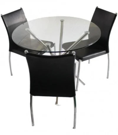 KRISHTHA Black 3 Seater Round Glass Dining Table | Modern Compact Dining Table for Home, Kitchen & Cafeteria