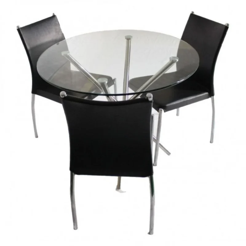 KRISHTHA Black 3 Seater Round Glass Dining Table | Modern Compact Dining Table for Home, Kitchen & Cafeteria