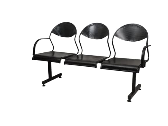 KRISHTHA 3-Seater Stainless Steel Multi-Seater Chair | 6 Feet | Black | Visitor Waiting Chair for Office, Hospital, Reception & Public Areas