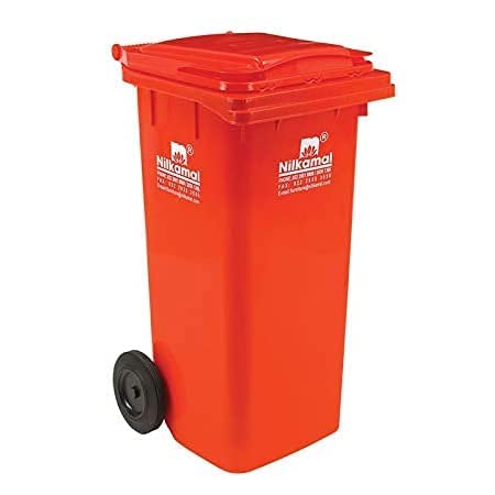 Nilkamal 120 Litre Polyethylene Manual-Lift Dustbin with Wheels & Lid – Extra Large Outdoor Garbage Bin (Red