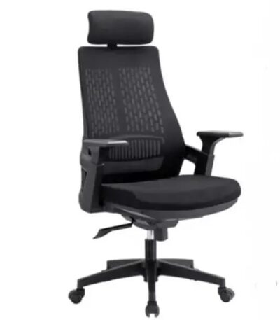 KRISHTHA Ergonomic Mesh Office Chair | Adjustable Armrests, Lumbar Support & Headrest | Swivel Tilt Function Rolling Chair (Black)
